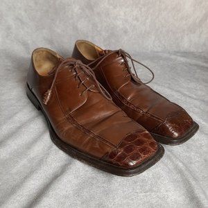 Mezlan Men's Genuine Crocodile Woven Cap Toe Oxford Brown Leather Shoes 11M